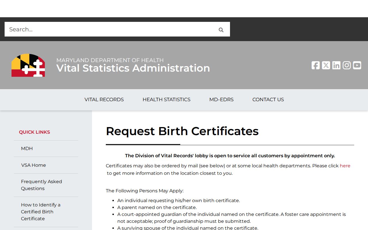 Montgomery Village public records birth certificate application guidance