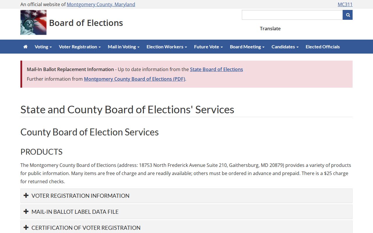 Montgomery Village voter registration records products from Montgomery County